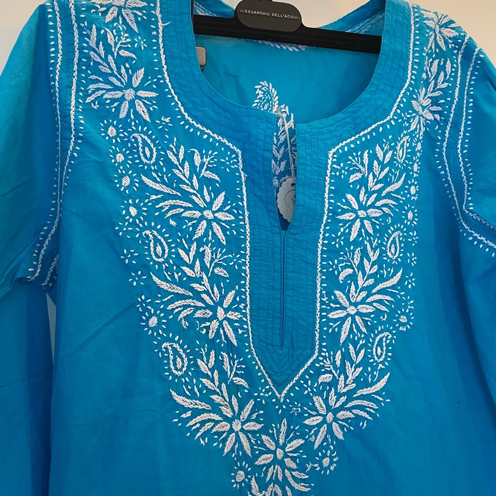 Boho Tunic Turquoise Blue Reworked Vintage - Picture 2 of 9